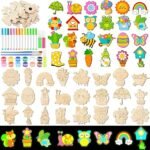 24 Pcs Spring Butterfly Wooden Cutouts DIY Craft Kit with Glow Paint & Ribbon Easter Home Decor and for Childrens