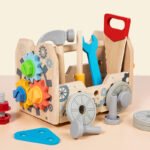 3-in-1 Early Learning Tool Workbench Educational Wooden Toy with Nuts & Screws Assembly Portable