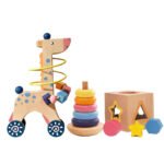 3 in 1 Wooden Shape Set Column Early Education Rainbow Tower Matching Cube Rolling Beads Montessori Baby Toy