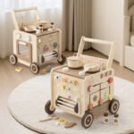 4 in 1 Multifunctional Wooden Baby Walker Sensory Toys and Play Kitchen Accessories for Toddlers