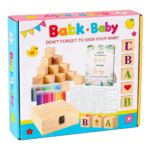 Custom Baby Shower Blocks Game Set with Wooden Box Acrylic Markers & Wooden Sign for Baby Shower Games Gender Reveal Decorations