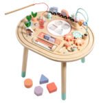 Activity Table with Shape Sorter, Montessori Activity Center Learning Toys for Baby, Kids 10 in 1 Wooden Sensory Play Table