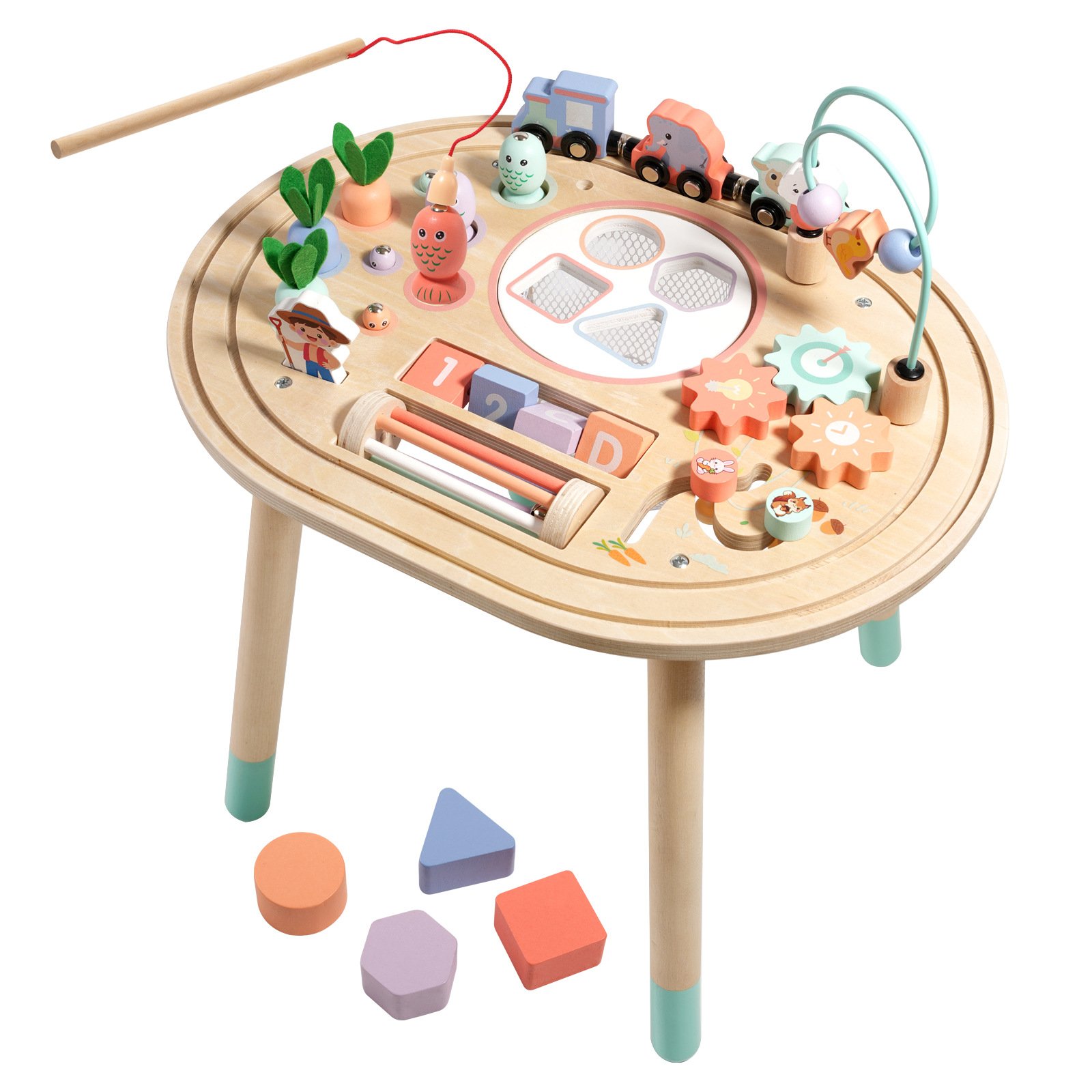 Activity Table with Shape Sorter, Montessori Activity Center Learning Toys for Baby, Kids 10 in 1 Wooden Sensory Play Table Activity Table with Shape Sorter, Montessori Activity Center Learning Toys for Baby, Kids 10 in 1 Wooden Sensory Play Table - Image 1