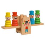 Children Wooden Clown Rainbow Stacker Toy Seesaw Balance Scale Board Balancing Game Kids Early Education Toy