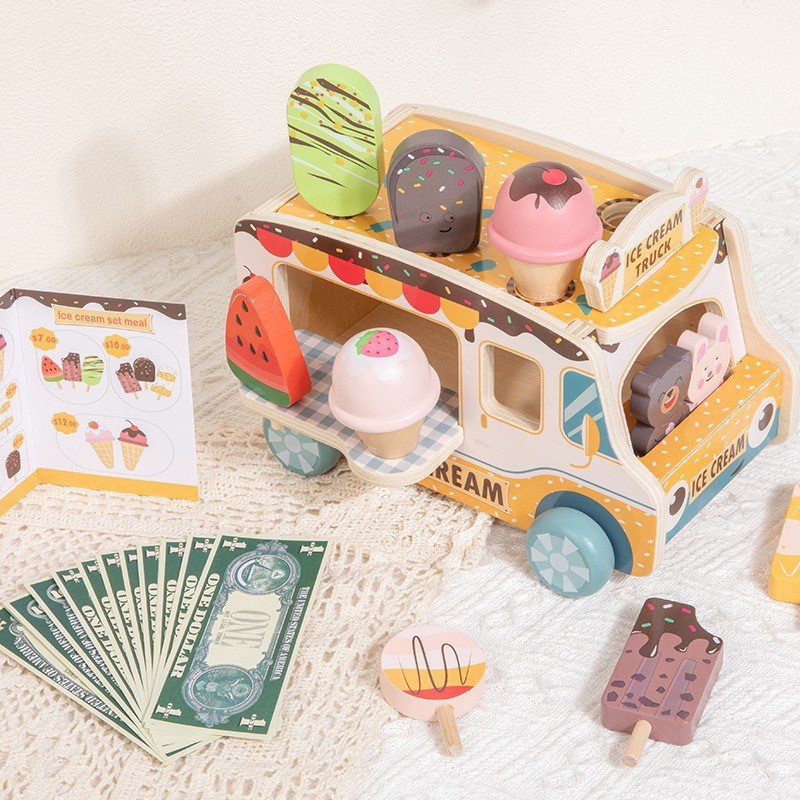 Children Wooden Educational Toy Role Play Pretend Ice Cream Truck Simulation Food Shop Kids Wooden Toys Children Wooden Educational Toy Role Play Pretend Ice Cream Truck Simulation Food Shop Kids Wooden Toys - Image 1