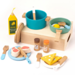 Children's Wooden Kitchen Play Set Complete with Pots Pans and Utensils for Boys and Girls to Cook