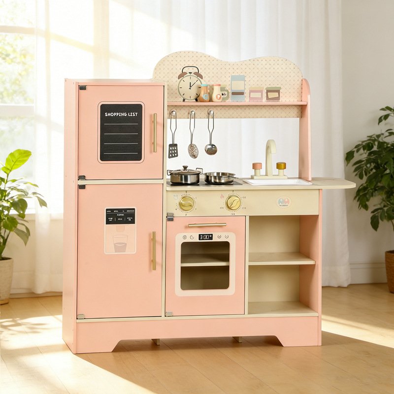 Children's Wooden Pink Multifunctional Pretend Play Kitchen Refrigerator Toy Play Set for Girls Kids Kitchen Toys Children's Wooden Pink Multifunctional Pretend Play Kitchen Refrigerator Toy Play Set for Girls Kids Kitchen Toys - Image 1