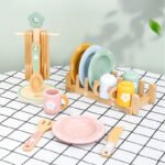 Children's Wooden Simulation Pretend Play Tableware Set - Plate, Spoon, and Cup Set - Parent-Child Interactive Educational Toy