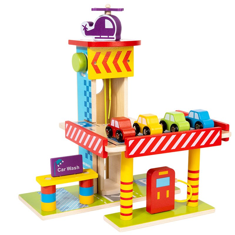 Children's pretend play simulation parent-child interactive toy role-playing 3D three-layer wooden parking lot toy set Children's pretend play simulation parent-child interactive toy role-playing 3D three-layer wooden parking lot toy set - Image 1