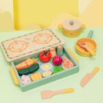 Children's simulated playhouse wooden flat kitchen toy set, vegetable cutting game, cooking simulation kitchen toy