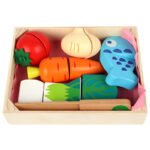 Children's wooden magnetic fruit and vegetable cutting toy, a fun playhouse kitchen toy for kids