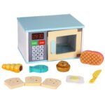 Children's wooden simulated microwave oven toy, pretend kitchen, early learning baking education role-playing toy