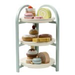 Children's wooden three-tier cake and dessert stand, afternoon tea playhouse, family kitchen role-playing toy for girls