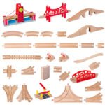 Children's wooden train track building block combination, versatile and easy-to-use early education toy