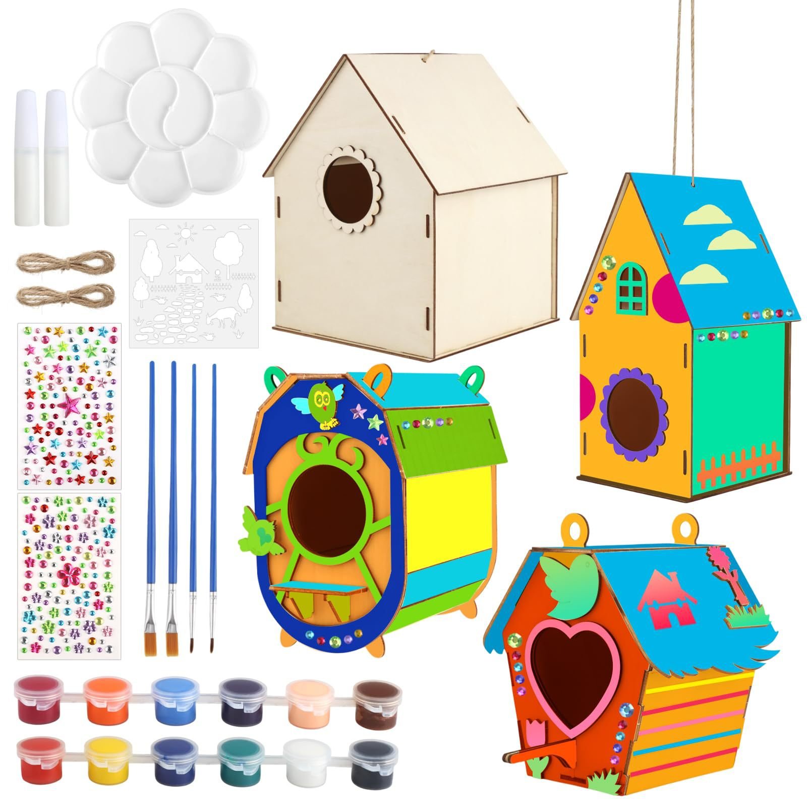 DIY Wooden Birdhouse Painting Kit-Complete Birdhouse Set Assembly Craft Creative Garden Decor for Kids Activities Customized DIY Wooden Birdhouse Painting Kit-Complete Birdhouse Set Assembly Craft Creative Garden Decor for Kids Activities Customized - Image 1