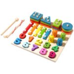 Four-in-One Five-in-One Wooden Toy Children's Fishing Set Pillar Knocking Piano Jigsaw Puzzle Educational Toy
