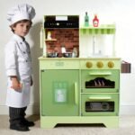 Green Kitchen Play Set for Kids with Realistic Cooking Stove and Simulation Pretend Play Toy Kit