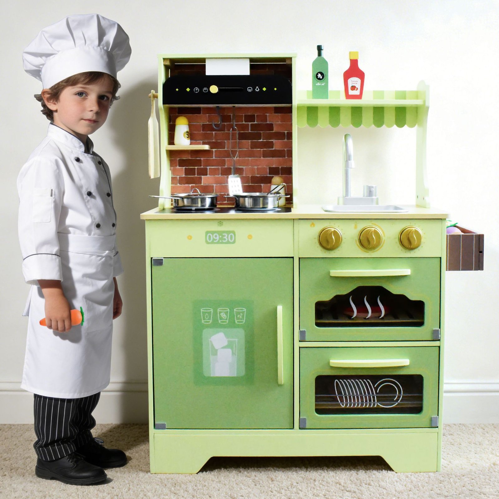 Green Kitchen Play Set for Kids with Realistic Cooking Stove and Simulation Pretend Play Toy Kit Green Kitchen Play Set for Kids with Realistic Cooking Stove and Simulation Pretend Play Toy Kit - Image 1