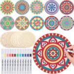 Kids DIY Hand-Painting Art Activity Set Wooden Craft Kit-Mandala Coaster Painting Board for Drawing & Design Wall Signs