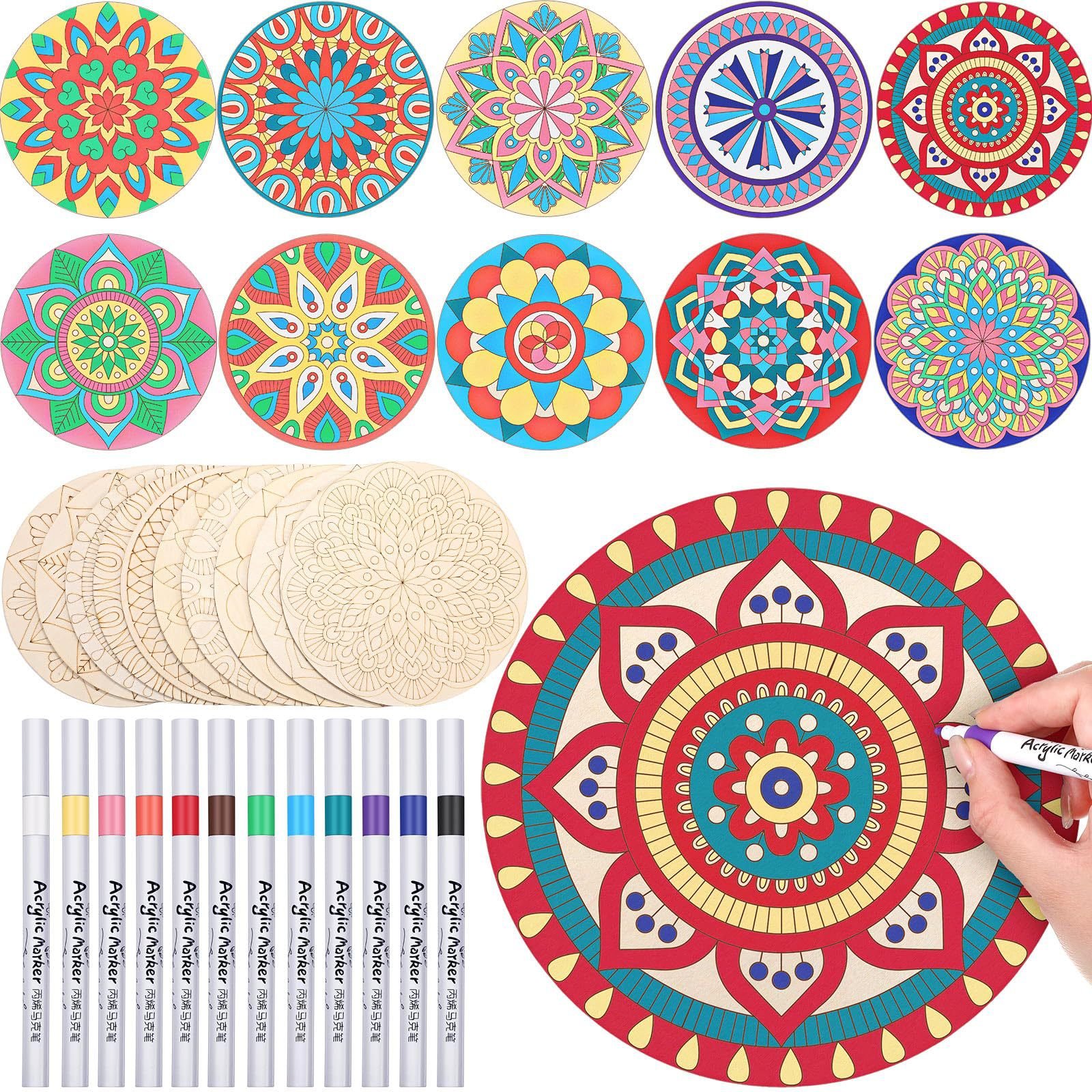 Kids DIY Hand-Painting Art Activity Set Wooden Craft Kit-Mandala Coaster Painting Board for Drawing & Design Wall Signs Kids DIY Hand-Painting Art Activity Set Wooden Craft Kit-Mandala Coaster Painting Board for Drawing & Design Wall Signs - Image 1