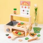 Kids Fun Cutting Food Wooden Pizza Oven Cooktop Kitchen Pretend Play Toy