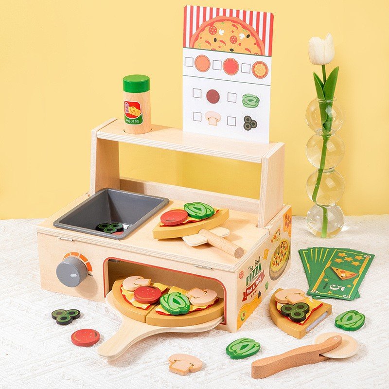 Kids Fun Cutting Food Wooden Pizza Oven Cooktop Kitchen Pretend Play Toy Kids Fun Cutting Food Wooden Pizza Oven Cooktop Kitchen Pretend Play Toy - Image 1