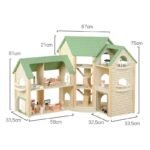 Kids Green Roof Wooden Corner Dollhouse Playsets with Balconies and Garage