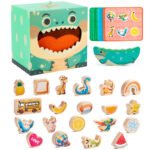Montessori 2-in-1 Wooden Dinosaur Educational Game for Kids Unisex Touch Blocks Toys for Early Learning Balance Box
