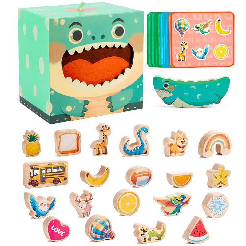 Montessori 2-in-1 Wooden Dinosaur Educational Game for Kids Unisex Touch Blocks Toys for Early Learning Balance Box Montessori 2-in-1 Wooden Dinosaur Educational Game for Kids Unisex Touch Blocks Toys for Early Learning Balance Box - Image 1
