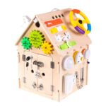 Montessori Busy Board House Wooden Sensory Activity Cube Fine Motor Skill Toy for Toddlers Concentration Training