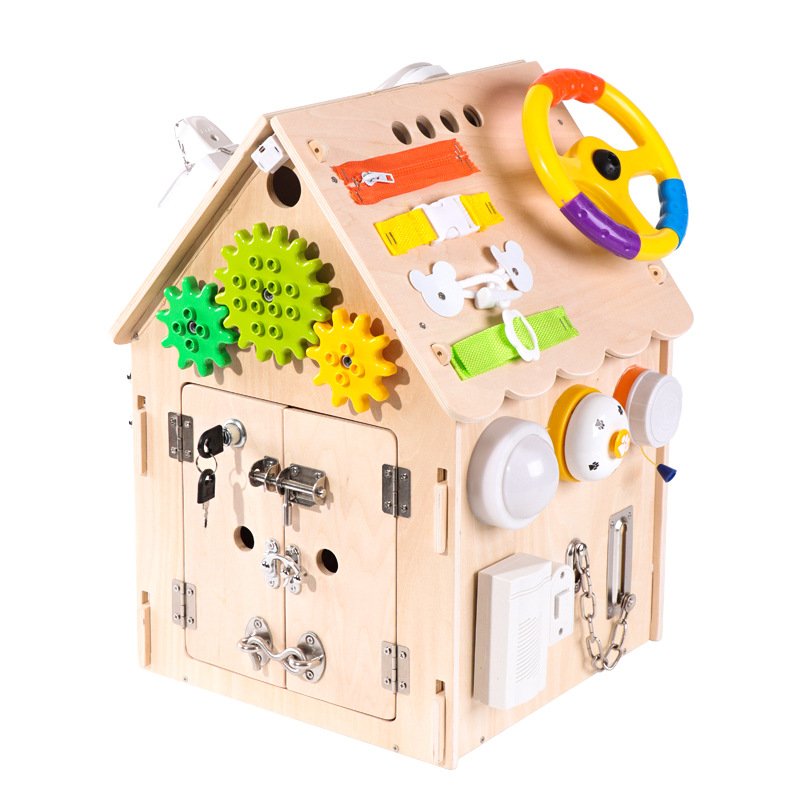 Montessori Busy Board House Wooden Sensory Activity Cube Fine Motor Skill Toy for Toddlers Concentration Training Montessori Busy Board House Wooden Sensory Activity Cube Fine Motor Skill Toy for Toddlers Concentration Training - Image 1