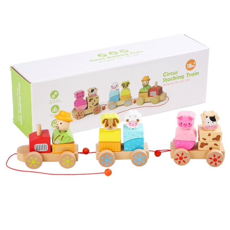 Montessori Educational Beech Wood Farm Pulls Little Train Kindergarten Toy Montessori Educational Beech Wood Farm Pulls Little Train Kindergarten Toy - Image 1