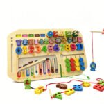 Montessori Wooden Multi-functional Busy Board Bead Maze Animal Shape Matching Fishing Game Early Learning Toy for Toddlers