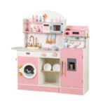 New wooden pretend play coffee machine refrigerator kitchen set for children, educational parent-child interactive cooking toy for babies.