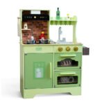 Green Children's Wooden pretend kitchen toy set, realistic kitchen utensils educational birthday gift for boys and girls