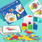 Hottest 155 Pieces Wooden Puzzles for Kids 12 Double-sided Big Cards Wood Geometric Shape Blocks