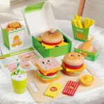 Wooden Simulation Hamburger Fries Sandwich Matching Pillars Food Cutter Kitchen Cutters Pretend Play Toy