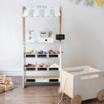 Simulated shopping store wooden shop set, wooden shopping cart, convenience store, fruit and vegetable stall, kitchen