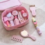 Pretend Beauty Toys With Pink Bag Set Role Playing Game Wooden Make up Set