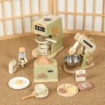 Kids Simulation Wood Kitchen Toys Coffee Machine Bread Mixer Wooden Play Toys Play Kitchen Accessories for Girls & Boys
