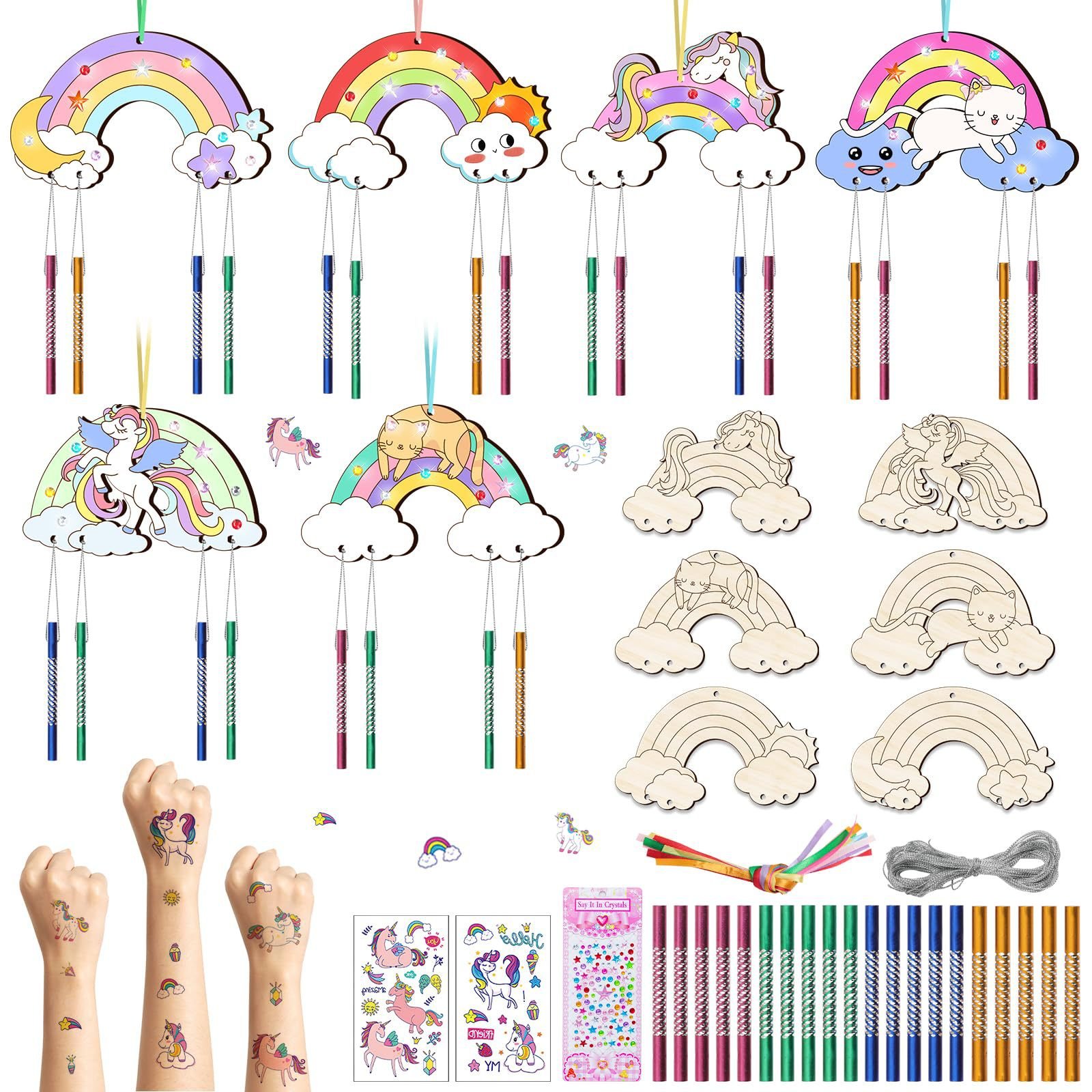 Rainbow Wind Chime Kit for Kids 12 Pack Rainbow Wind Chime Making DIY Coloring Book DIY DIY DIY Wind Chime Kit Wooden Arts & Crafts Girls Boys Party Favors School Activities Rainbow Wind Chime Kit for Kids 12 Pack Rainbow Wind Chime Making DIY Coloring Book DIY DIY DIY Wind Chime Kit Wooden Arts & Crafts Girls Boys Party Favors School Activities - Image 1