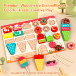 Role Pretend Play Ice Cream Shop Educational DIY Toys for Kids Simulation Dessert Shape Matching Children Learning Wooden Toy