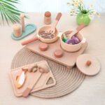 Simulated kitchen tableware, educational wooden pretend play toys