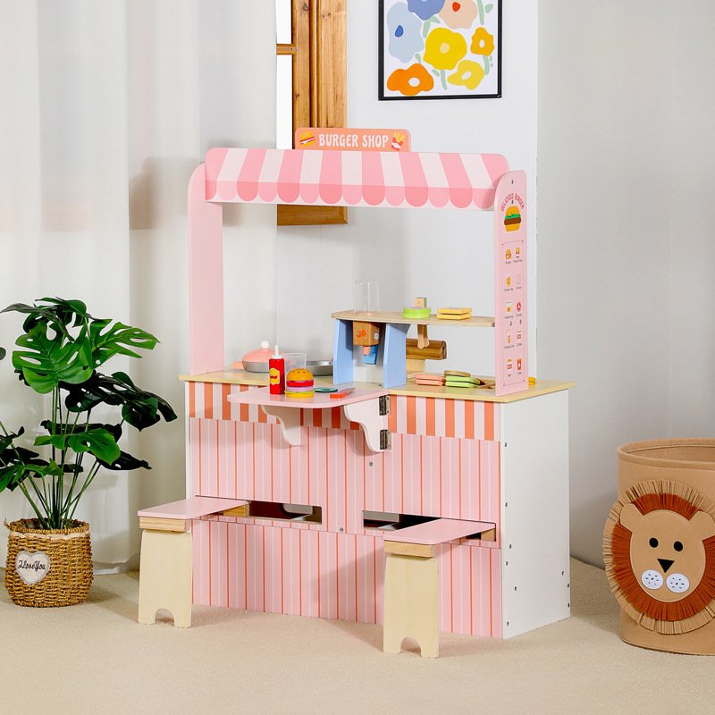 Wholesale Children Pink Wooden Double Sided Bread Cutting Kitchen Set Educational Pretend Cooking Stool Toys for Boys Girls Wholesale Children Pink Wooden Double Sided Bread Cutting Kitchen Set Educational Pretend Cooking Stool Toys for Boys Girls - Image 1