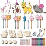 Wind Chimes for Kids Wind Chimes Crafts for Kids Unpaid Cats and Birds, Fish Bone Wind Chip Suits, Kids Color Filling Process for Party Decoration Kids Handmade Toys Kids Spring Craft for Kids
