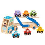 Wooden Double-Deck Trailer Toy Animal and Food Matching Toy Matching Game Educational Toys