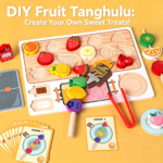 Wooden Fruit Skewer Pretend Play Toy with Simulated Parts & Order Cards Kids Kitchen Role Play Toy