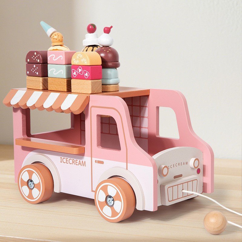 Wooden Ice Cream Truck Toys, Montessori Stacking Toys for Toddlers, Pretend Play Kitchen Accessories, Educational Gift for Kids Wooden Ice Cream Truck Toys, Montessori Stacking Toys for Toddlers, Pretend Play Kitchen Accessories, Educational Gift for Kids - Image 1
