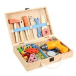 Wooden Kids Repair Tool Kit Simulation Maintenance Tools with Electric Drill Disassemble Screw Nut Educational Puzzle Toy