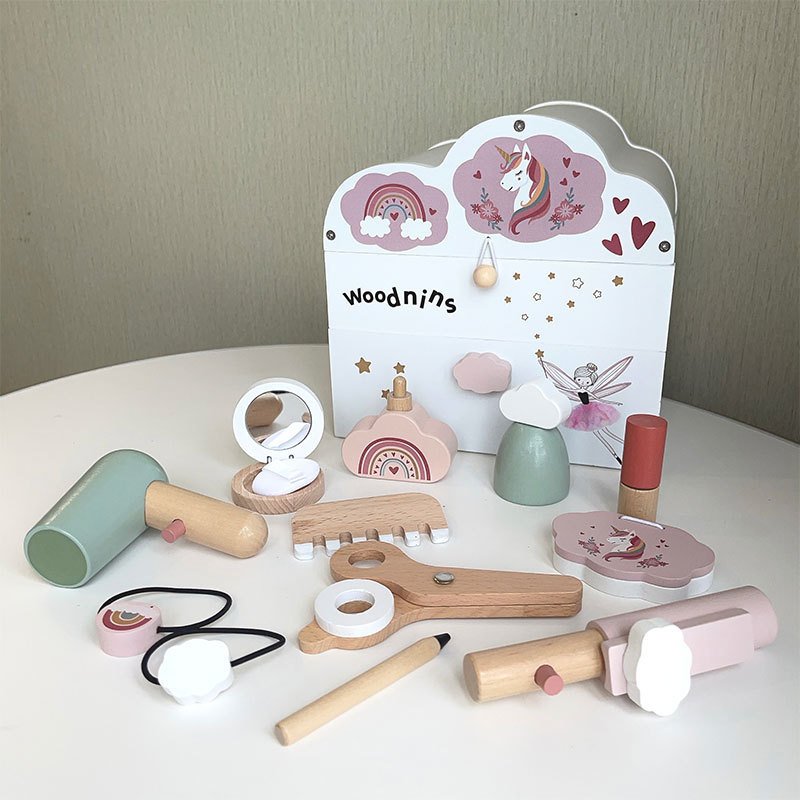 Wooden Pink Girl Pretend Play Makeup Bag Toy Set Washable Princess Makeup Dress-Up Gift Kit for Children Wooden Pink Girl Pretend Play Makeup Bag Toy Set Washable Princess Makeup Dress-Up Gift Kit for Children - Image 1